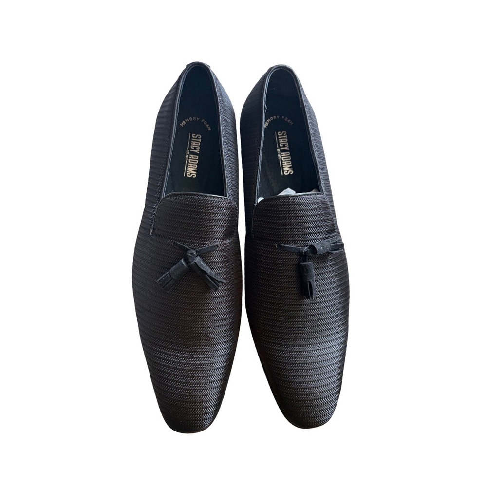 Stacy Adams Mens 25343-001 Black Textured Tassel Loafers Dress Shoes Size 12M